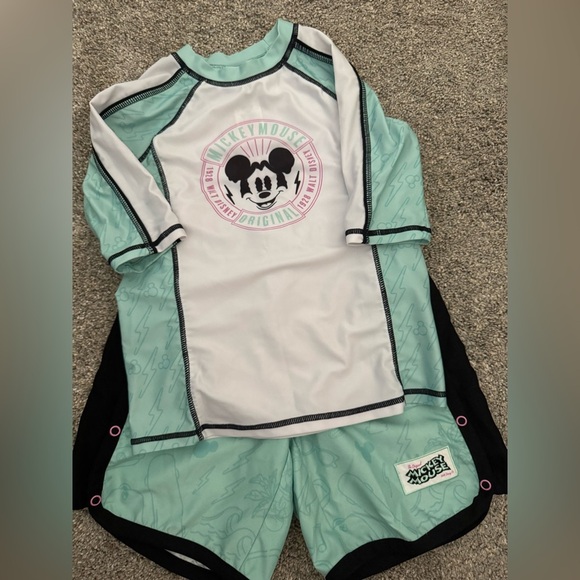 Disney Mickey Mouse Mint and White Rashguard Set - Picture 1 of 6